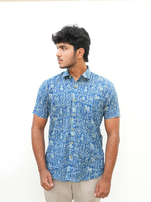 Indigo Folk Tale Half Sleeve Printed Shirt