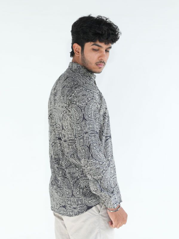 Men's Black & White Paisley Pattern Shirt